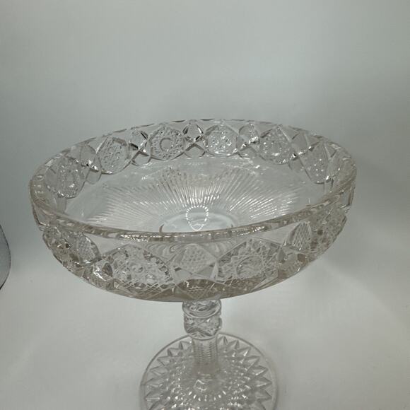 VTG Indiana Pink Cut Glass Diamond Point Pedestal Compote Candy Dish dish - Picture 2 of 10